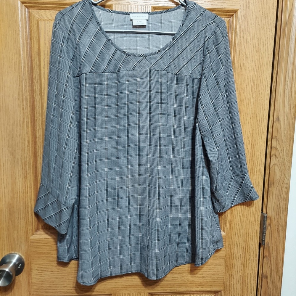 Van Heusen Women's Top L Gray Polyester Patterned EUC